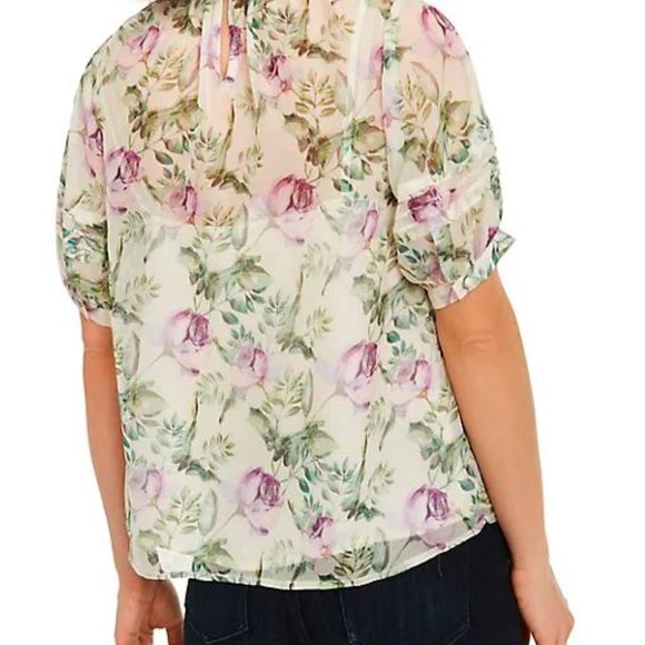 NWT  INC Floral Puff Sleeve Blouse, petite M - Picture 4 of 8